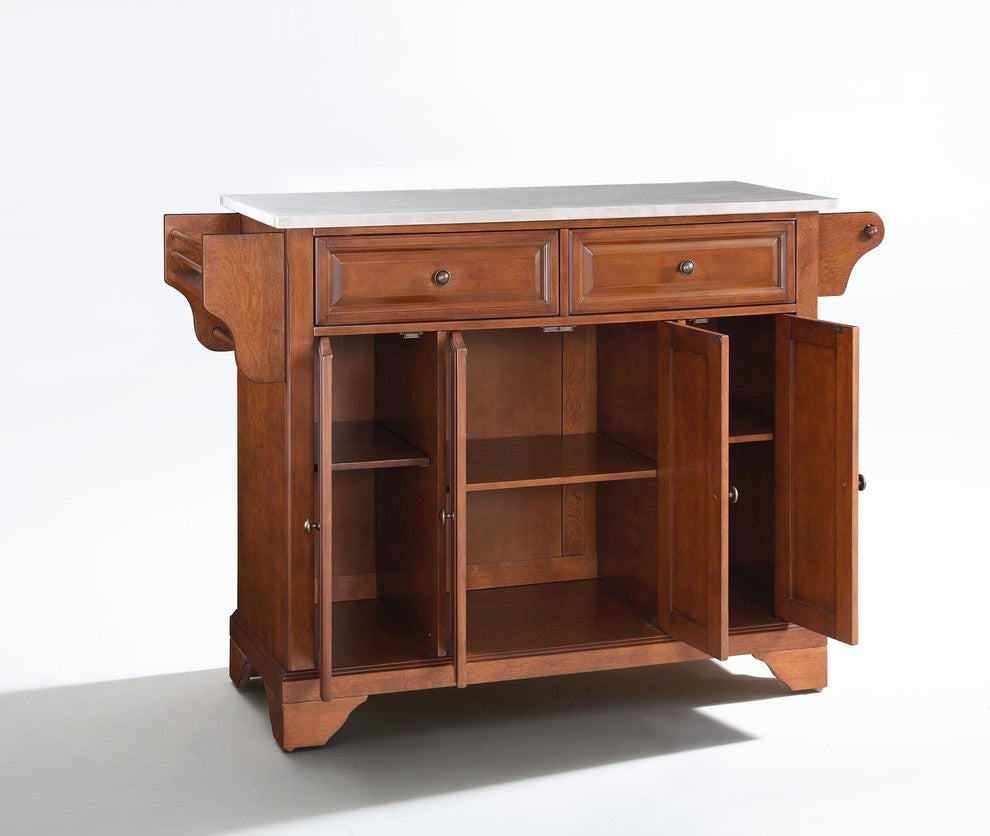 Crosley Furniture LaFayette Wood Kitchen Island in Cherry & Silver