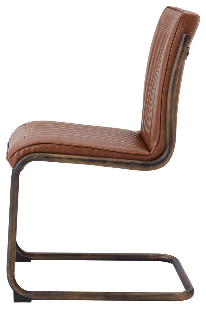 Cooper PU Dining Side Chair, Rubber Gold Frame, Antique Cigar Brown