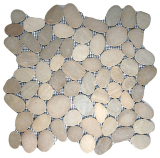Hand-Sorted River Stone Mosaic - Sliced Black Pebble Tile, 12x12 Sheet