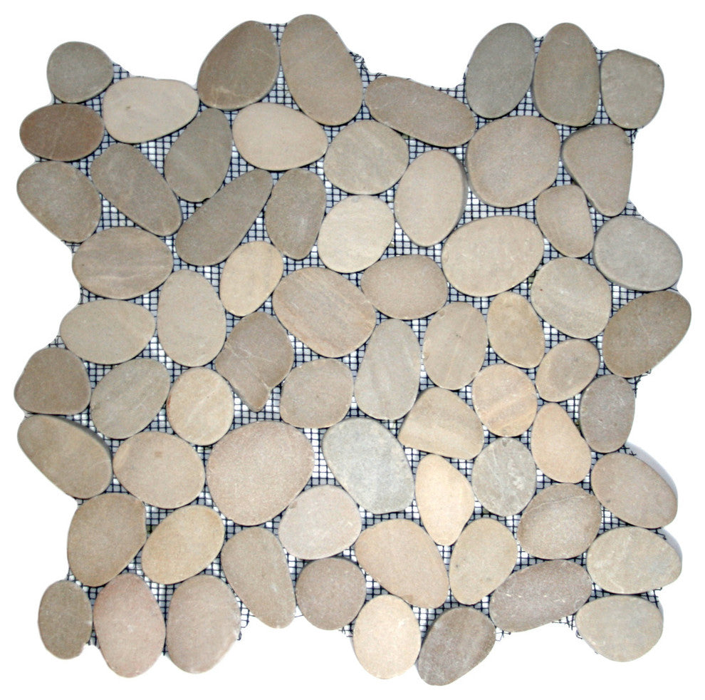 Hand-Sorted River Stone Mosaic - Sliced Black Pebble Tile, 12x12 Sheet
