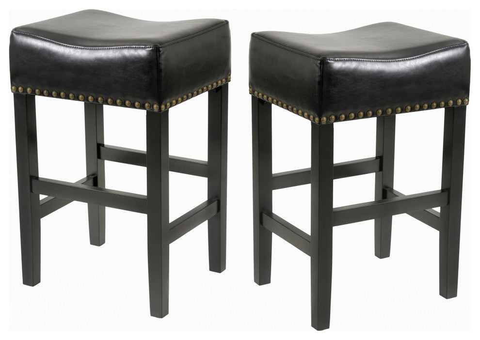 GDF Studio Chantal Backless Leather Stools, Set of 2, Black, Counter Height: 26"