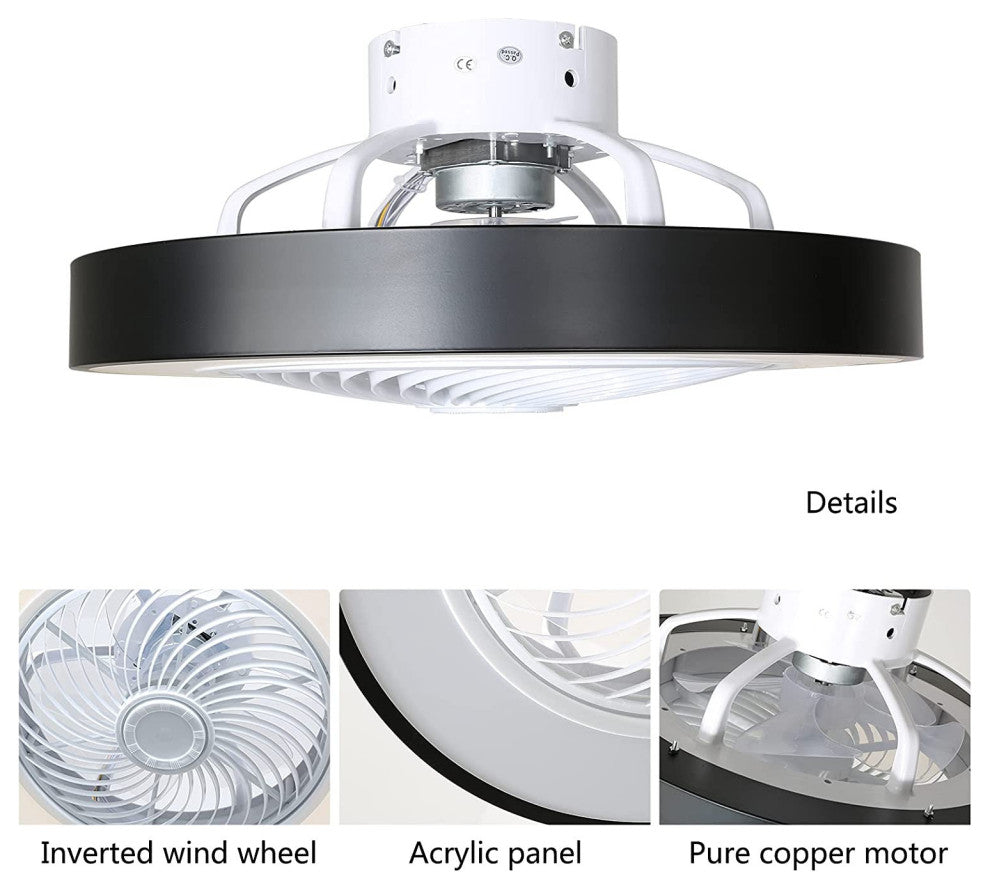 20" Mod Black and White Invisible Blade Ceiling Fan and Light