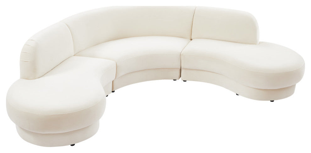 Rosa Velvet Upholstered 3-Piece Sectional, Cream
