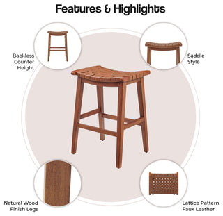 Marco PU Backless Counter Stool, Ochre Brown/Medium Brown