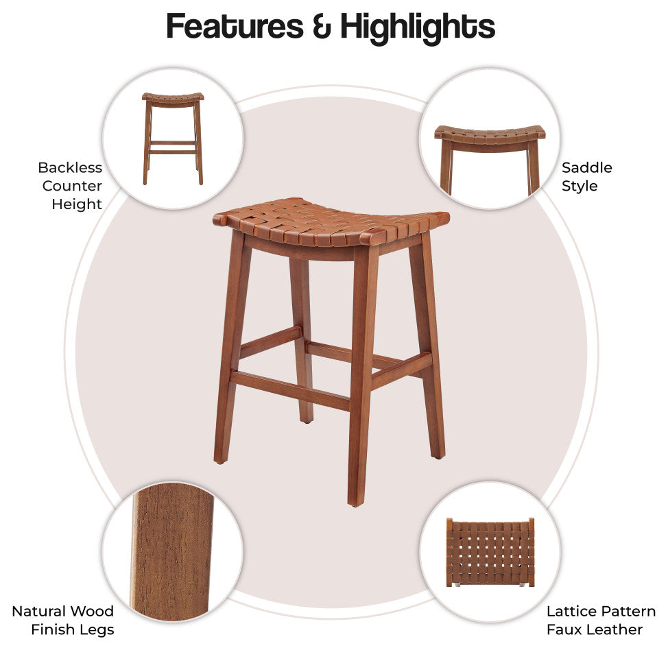 Marco PU Backless Counter Stool, Ochre Brown/Medium Brown