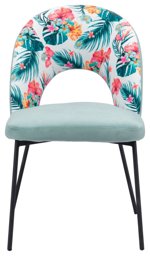 Dining Chair, Set of 2, Steel Metal, Fabric, Green, Black, Kitchen Cafe Bistro
