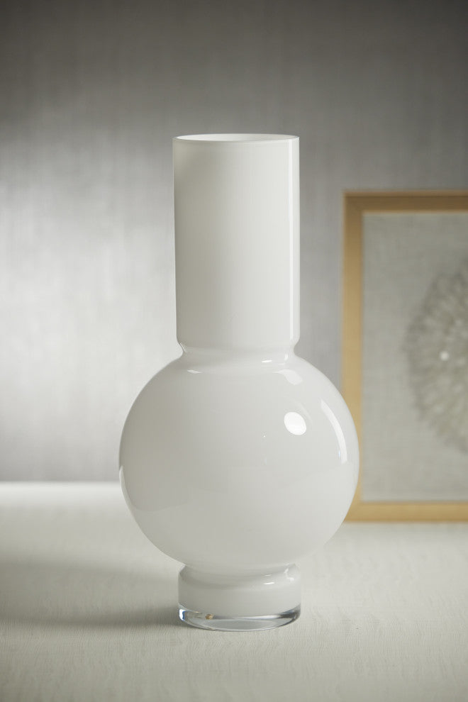 Chaumont Glass Vase, White Opal