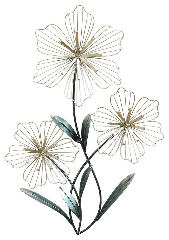 HomeRoots Silver and Blue Tri-Flower Metal Wall Decor
