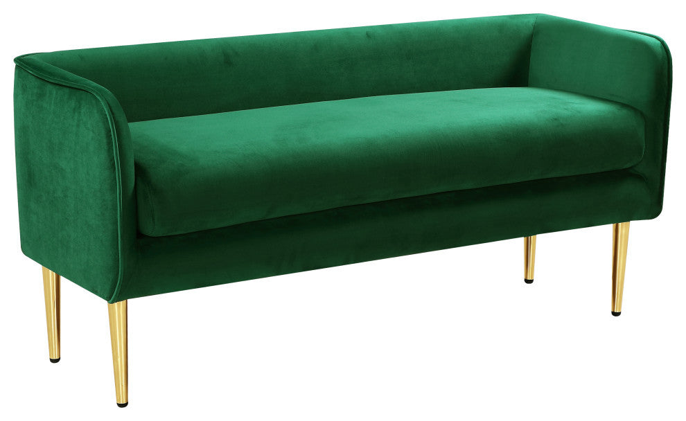 Audrey Velvet Upholstered Bench, Green