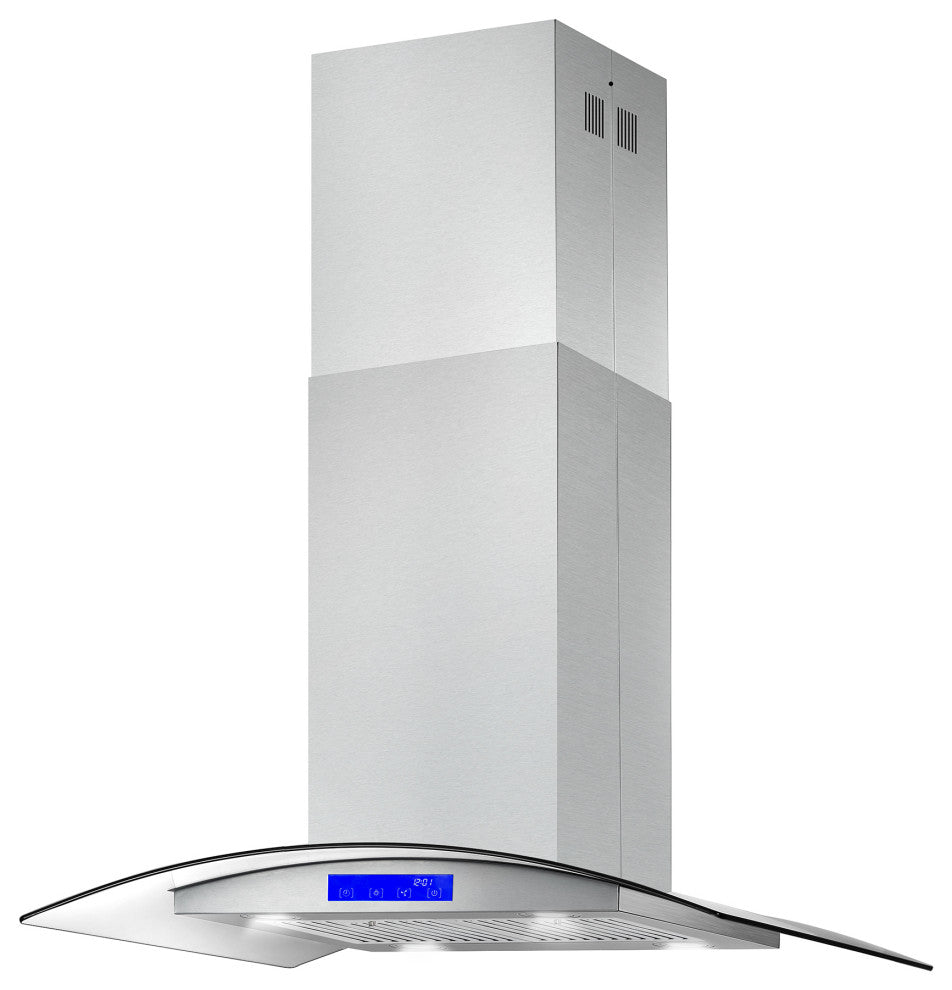 Cosmo 380 CFM Euro Stainless Steel Island Glass Range Hood With Permanent Filter