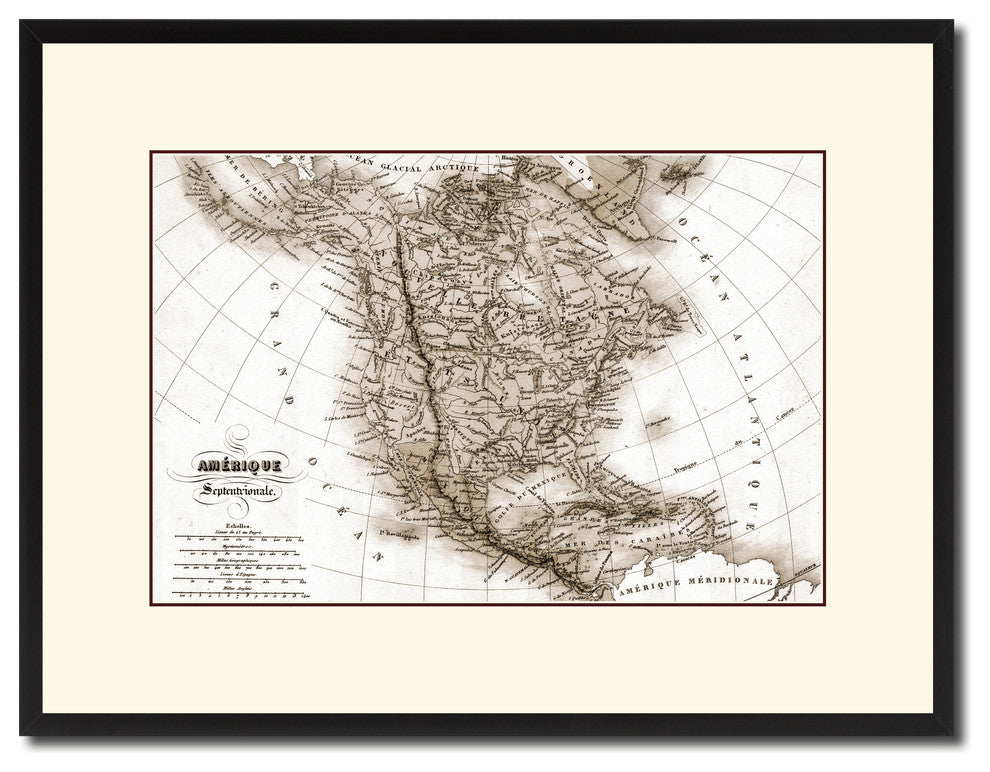 North America Canada Mexico Vintage Sepia Map Canvas Print, 16"x21"