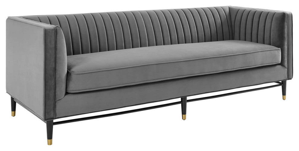 Devote Channel Tufted Performance Velvet Sofa, Gray