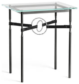 Equus Side Table, Black Finish, Vintage Platinum Accents, Black Leather Strap