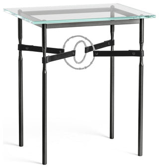 Equus Side Table, Black Finish, Vintage Platinum Accents, Black Leather Strap