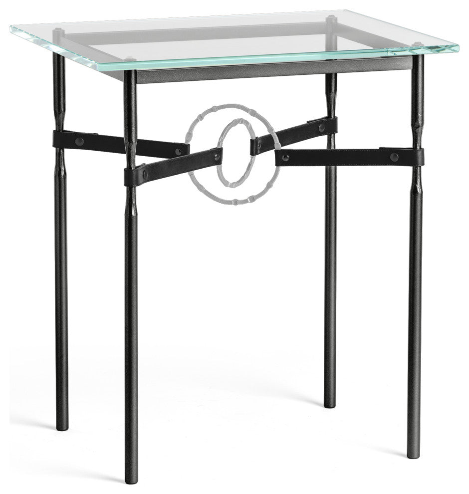 Equus Side Table, Black Finish, Vintage Platinum Accents, Black Leather Strap