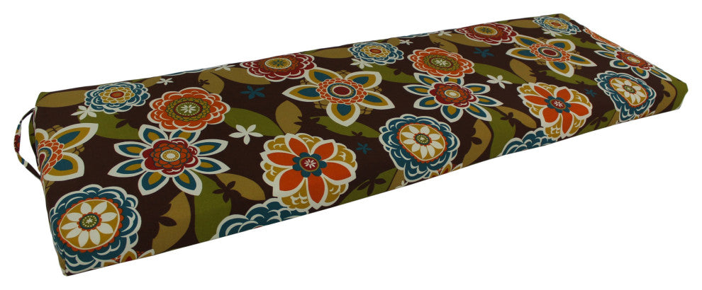 57"X19" Patterned Outdoor Spun Polyester Bench Cushion, Annie Chocolate