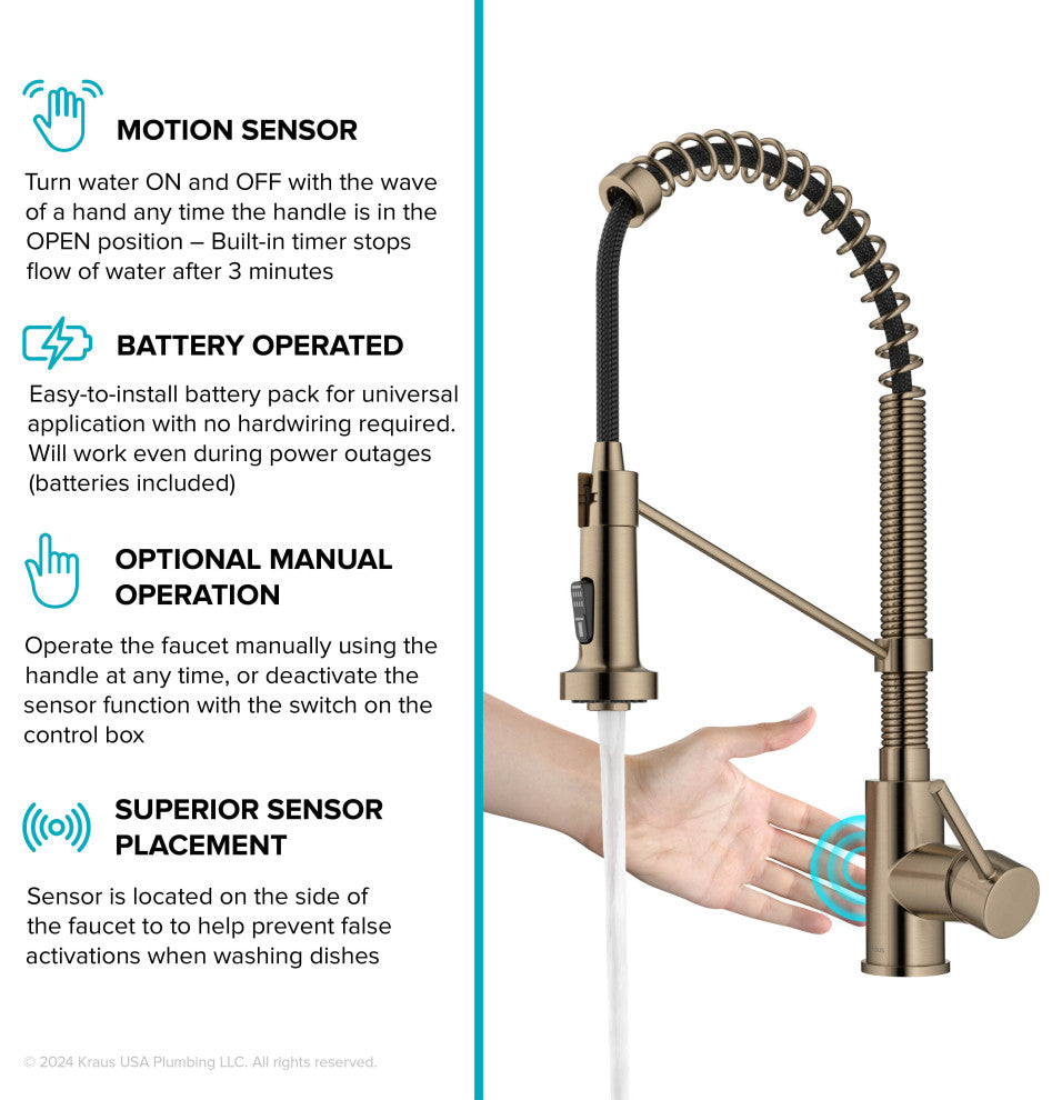 Bolden Commercial Style 2-Function Pull-Down 1-Handle 1-Hole Kitchen Faucet, Spot Free Antique Champagne Bronze (Sensor Touchless)