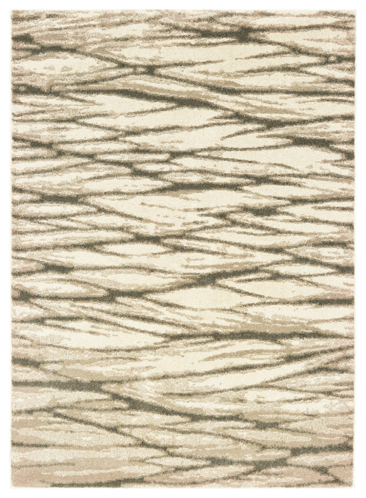6' X 9' Ivory Sand And Ash Abstract Power Loom Stain Resistant Area Rug