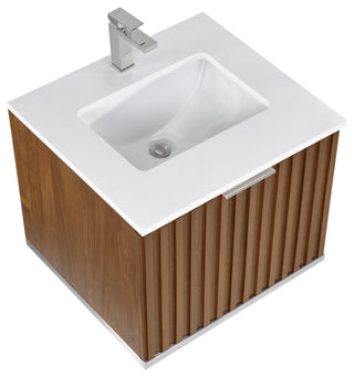 Terra Bathroom Vanity, Walnut/Brushed Nickel, 24", White Quartz Top
