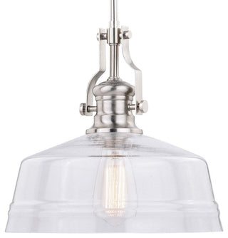 Beloit Farmhouse Pendant Ceiling Light Clear Glass, Satin Nickel, 12"wx17"hx12"d