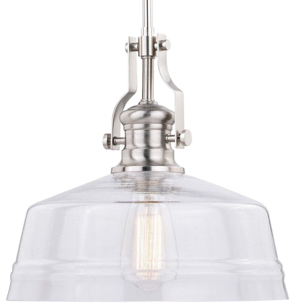 Beloit Farmhouse Pendant Ceiling Light Clear Glass, Satin Nickel, 12"wx17"hx12"d