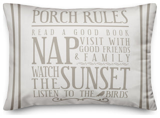 Porch Rules on White 14x20 Indoor/Outdoor Pillow