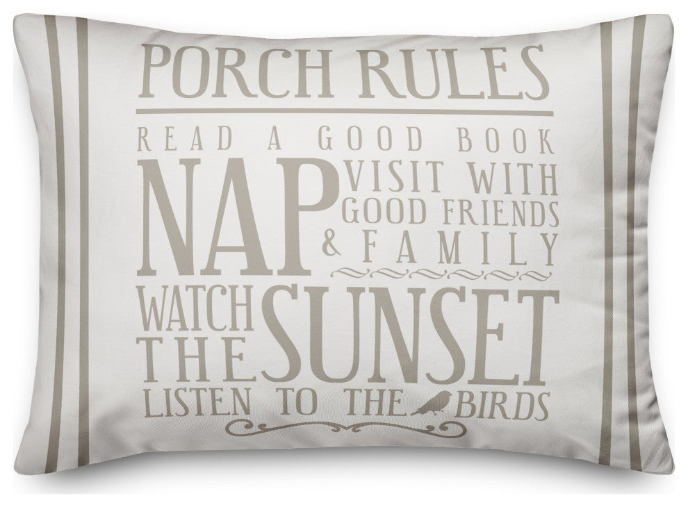 Porch Rules on White 14x20 Indoor/Outdoor Pillow
