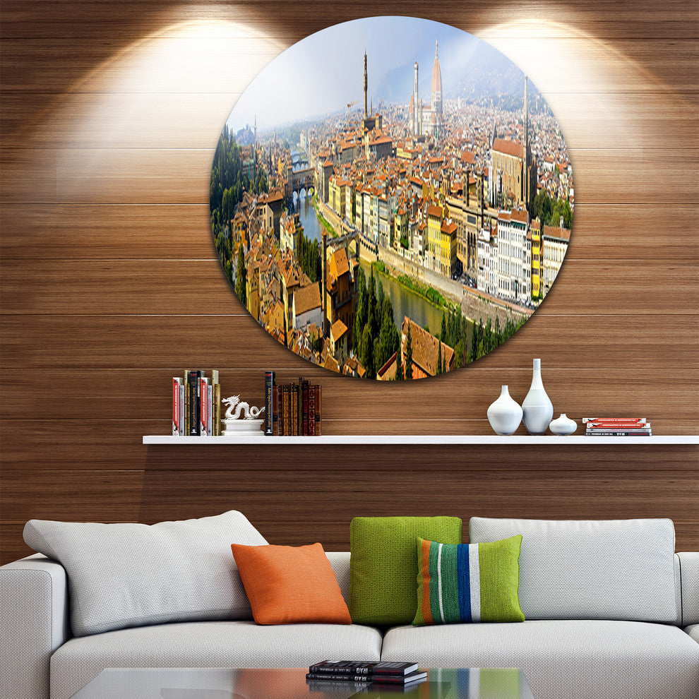 Florence Panoramic View, Cityscape Photo Round Metal Wall Art, 11"