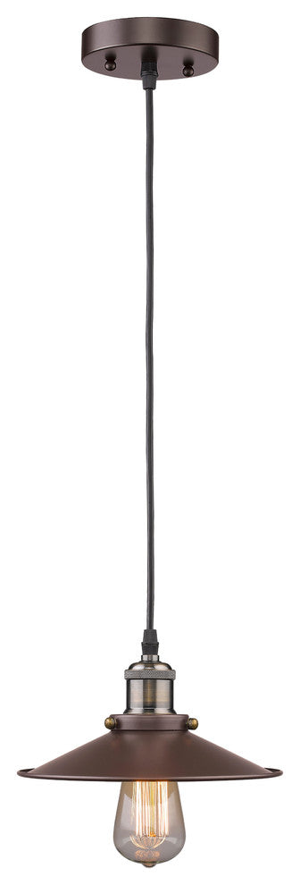 Ironclad  1-Light Rubbed Bronze Ceiling Mini Pendant 9" Shade