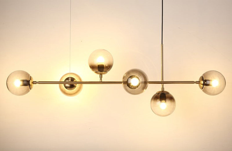 Ilbono | Nordic LED Pendant Light in the Shape of Glass Ball for Dining Room, Gold, Smoky Glass, Cool Light