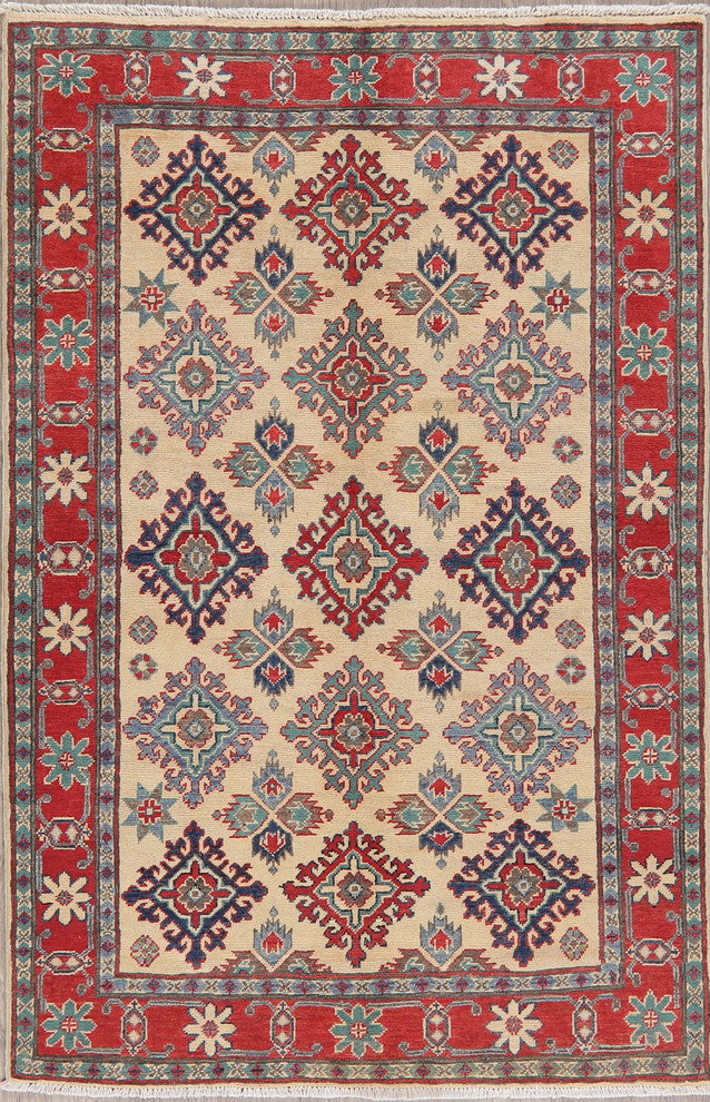 Handmade Traditional Kazak Pakistani Oriental Area Rug, Beige, 5'11"X3'11"