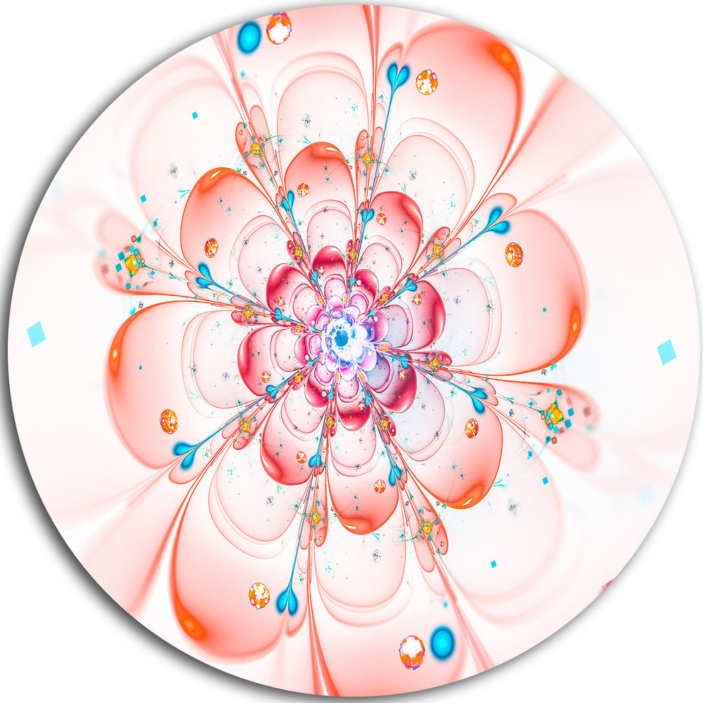 Pink Fractal Flower Petals Close-Up, Floral Disc Metal Wall Art, 23"