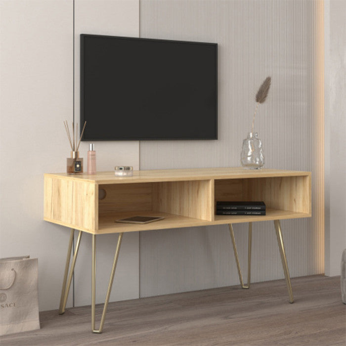 Modern Design TV stand table metal legs entertainment center with 2 open shelves