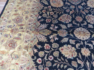 8"x10" Hand Knotted Fine Tabriz Black Oriental Rug With Silk Design