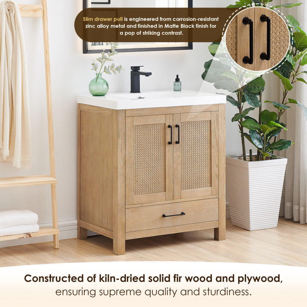 Bondi Single Bath Vanity, Light Brown, 30inch, No Mirror