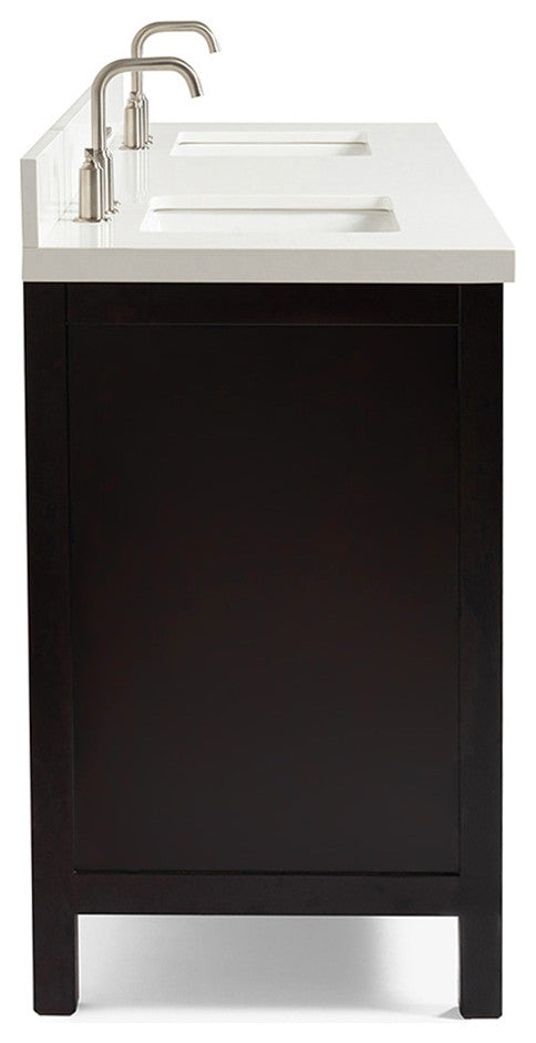 ARIEL Cambridge 73" Double Rectangle Sink Espresso Vanity Quartz Top, No Mirror