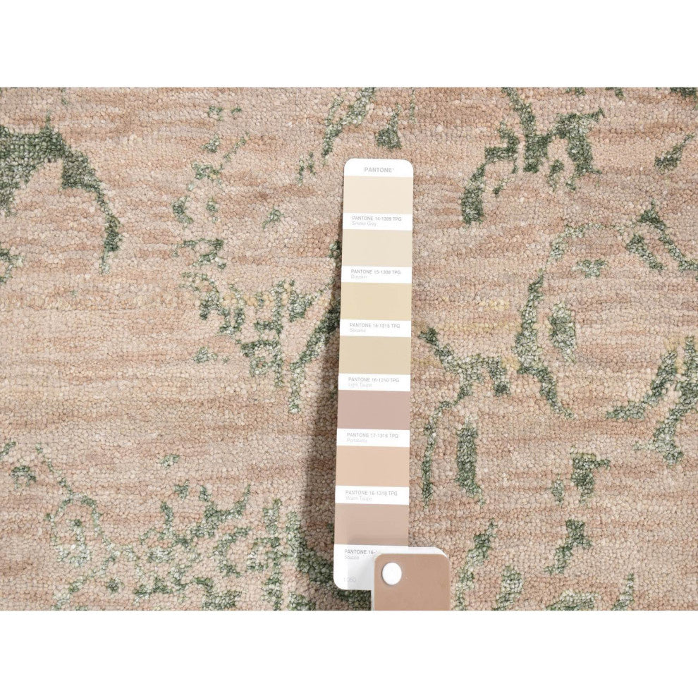 Tan Color, Broken Heriz Design, Wool and Silk Hand Knotted, Rug, 8'10"x12'