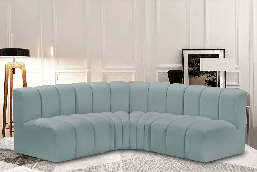 Arc Vegan Leather Upholstered 4-Pc. L-Shaped Modular Sectional, Green