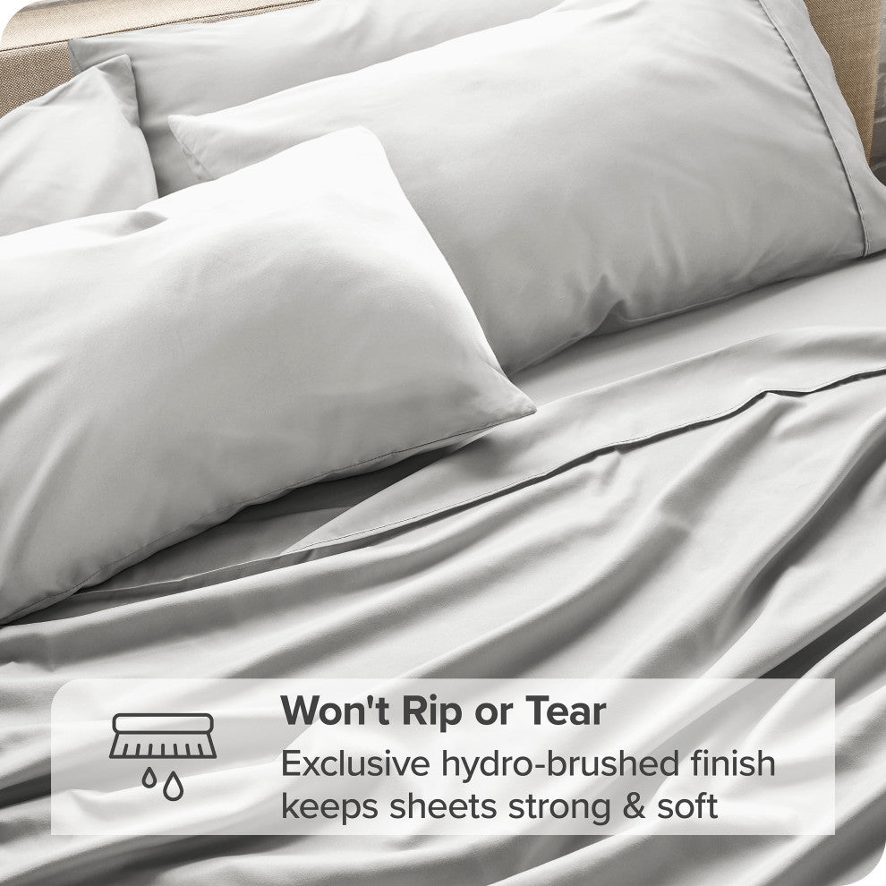 Bare Home Twin & Twin XL 5-Piece Microfiber Sheet Set, Light Gray, Twin
