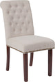 Beige Fabric Parsons Chair with Rolled Back, Accent Nail Trim and Walnut Finish