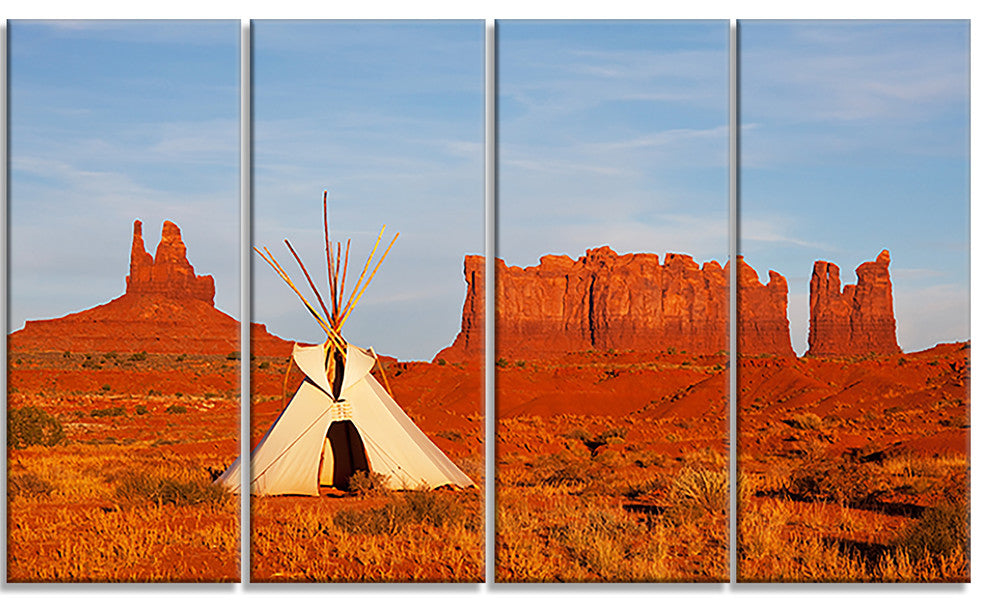 Tent in Monument Valley, Oversized Landscape Canvas Art, 48"x28", 4 Panels