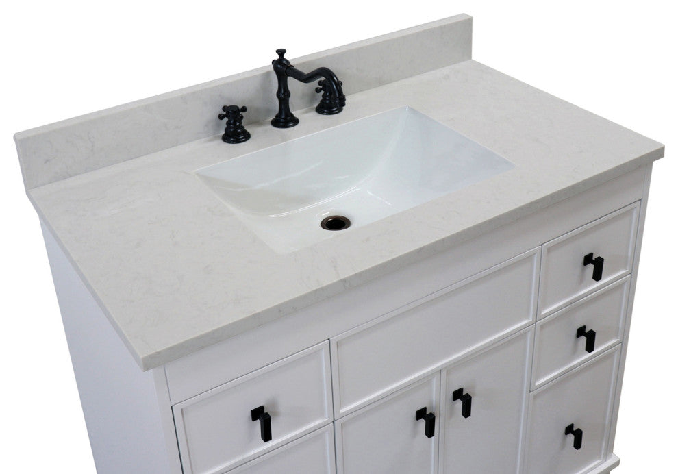 39" Single Sink Vanity, White Finish With Engineered Stone Top