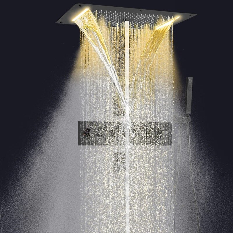 Led Mist Rainfall Shower System, Hand Shower and Jetted Body Sprays, Matte Black