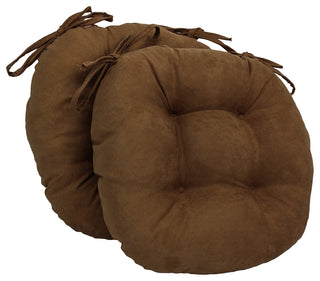 16" Solid Micro Suede Round Tufted Chair Cushions, Set of 2, Chocolate