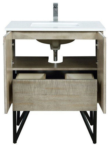 Lancy Modern Rustic Acacia 30" Square Sink Bathroom Vanity, Labaro Rose Gold Fau