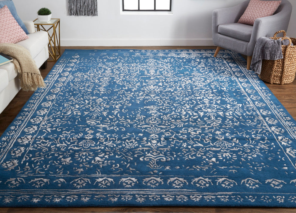 Weave & Wander Khalo Wool Rug, Blue/Silver, 8' X 10'
