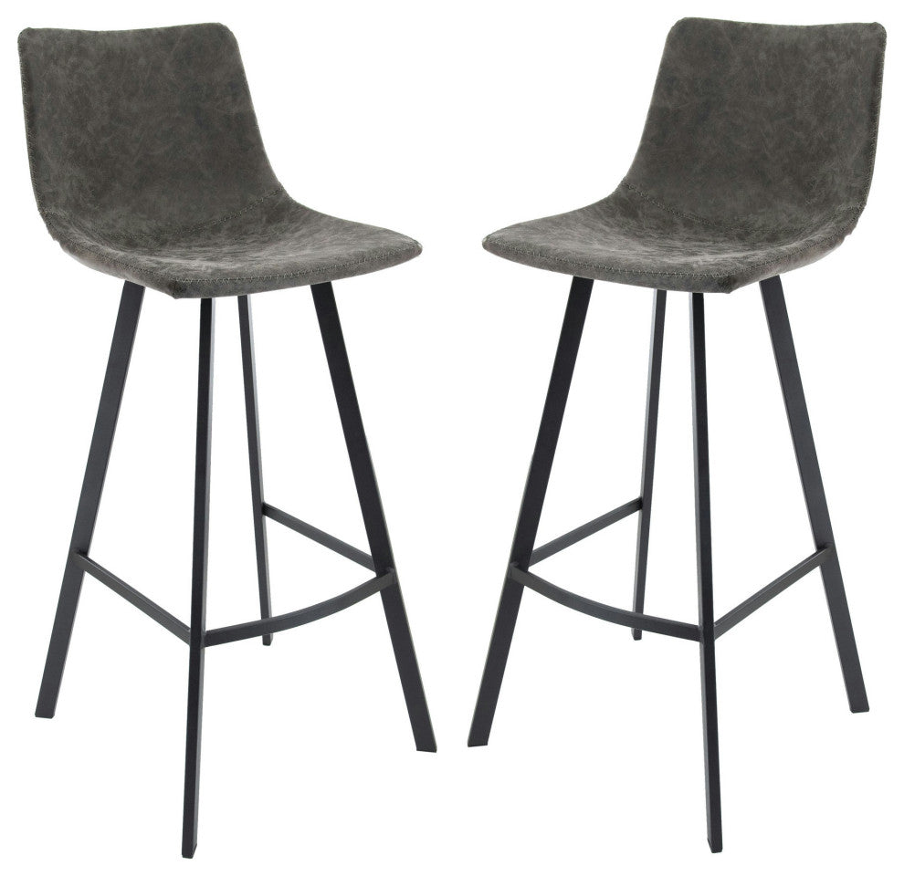 LeisureMod ES29GR2 Elland Leather Bar Stool With Iron Legs & Footrest Set of 2