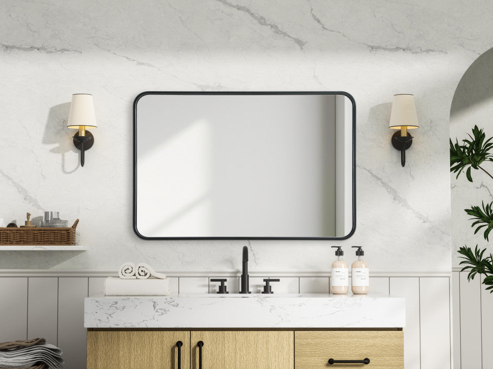 Home Living Contour Metal Rectangle Mirror 24x36, Black
