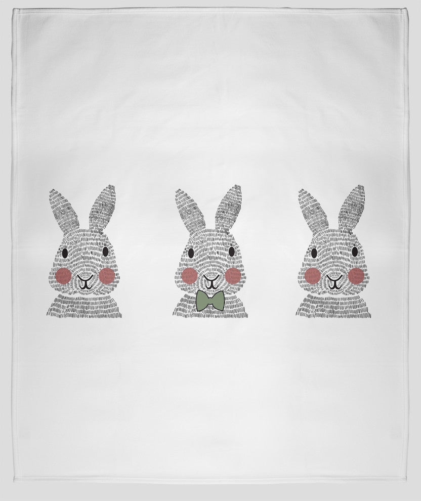 60 x 80 in Easter Bunny Triplets Throw Blanket, Laurel Tree Green
