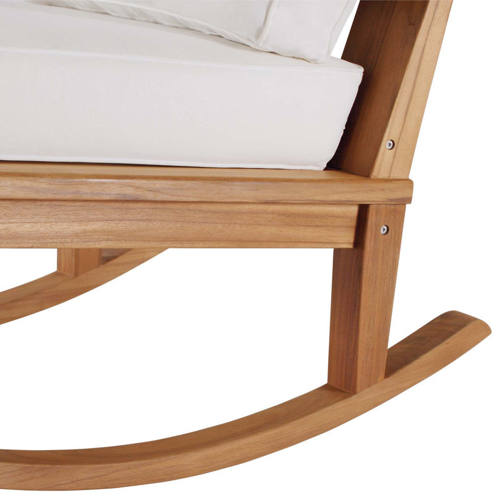 Lounge Rocking Chair, Wood, Brown Natural White, Modern, Outdoor Patio Bistro